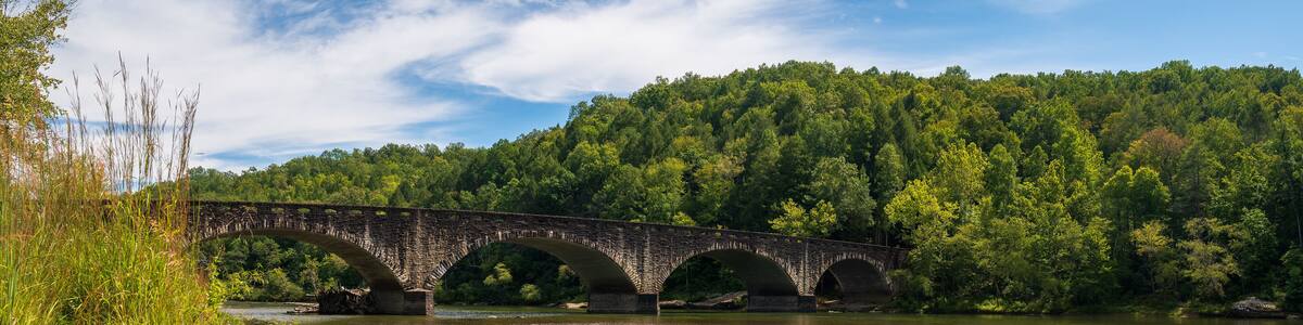 Panoramic of the Gatliff Bridge In Cumberland State Park In Corbin Kentucky