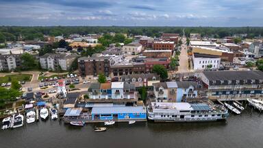 Aerial view of South Haven city in Michigan west coast.