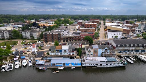 Aerial view of South Haven city in Michigan west coast.