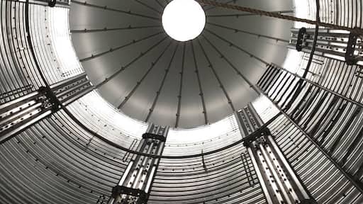 This photo is the view looking up into The Corn Crib restaurant’s silo-inspired entrance. Shelby, Iowa.
#Details
