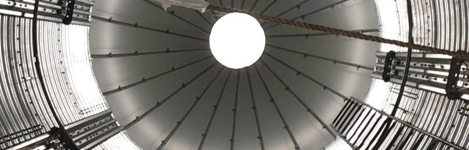 This photo is the view looking up into The Corn Crib restaurant’s silo-inspired entrance.  Shelby, Iowa.
#Details
