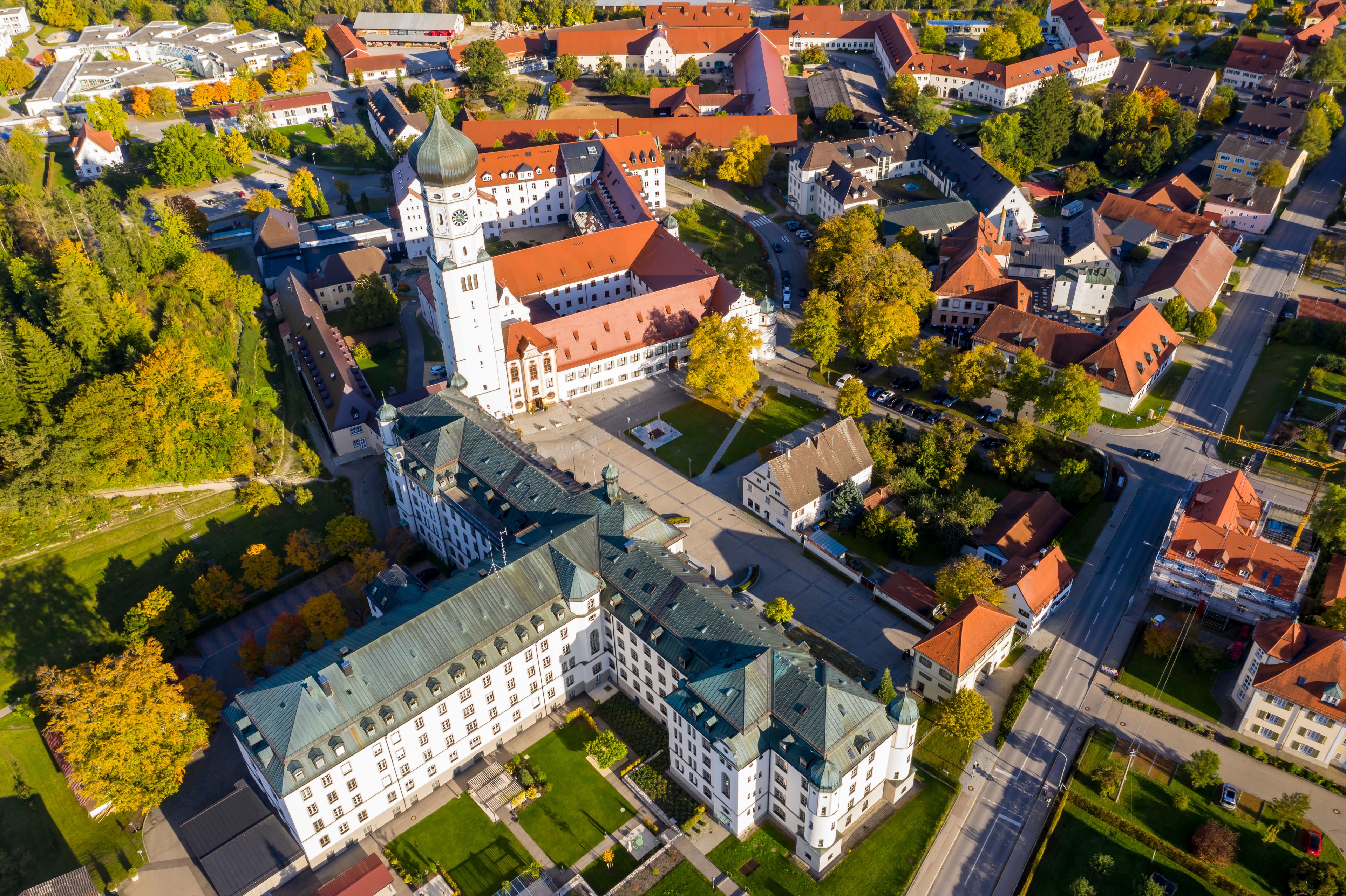Germany, Bavaria, Ursberg, Aerial view of Ursberg Abbey of the Franciscan St. Joseph Congregation