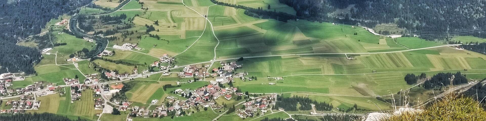 View from peak up to Heiterwanger lake and Plan lake