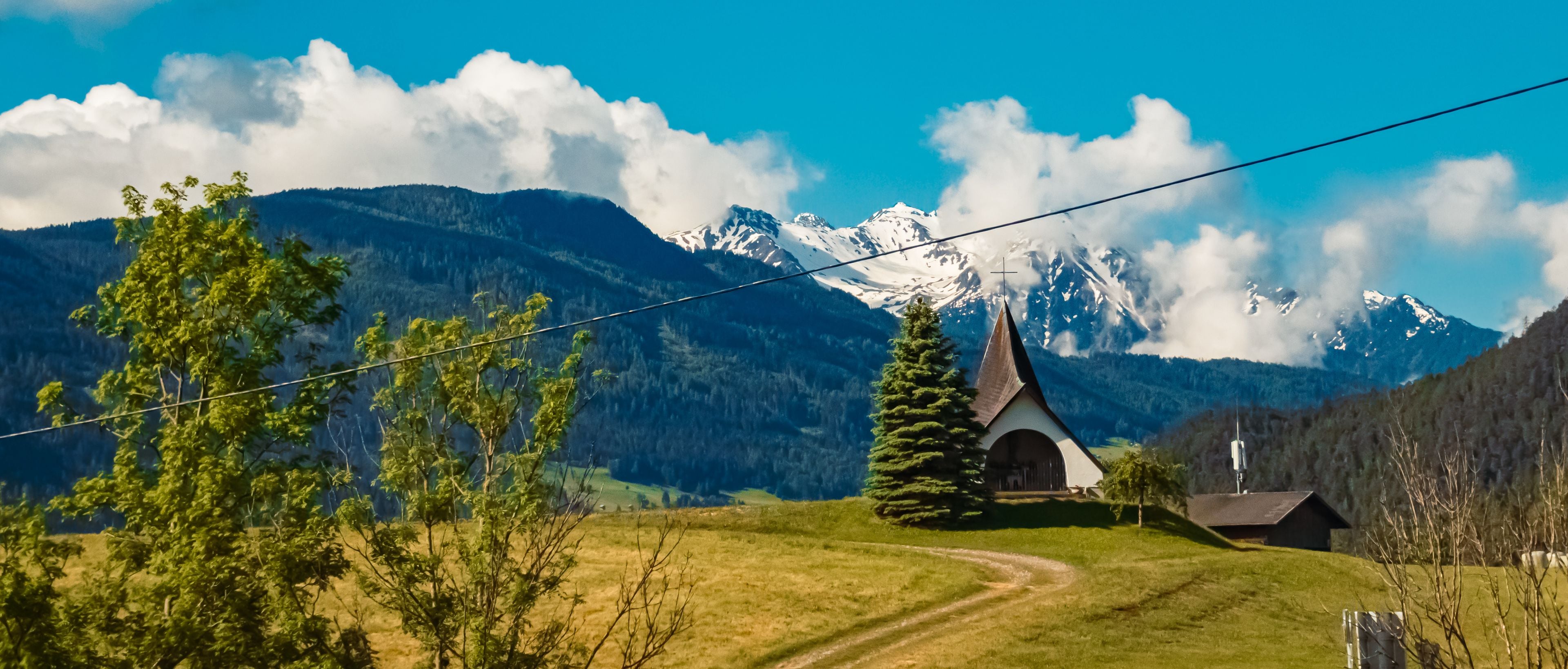 Alpine summer view with a chapel at Barwies, Mieming, Imst, Tyrol, Austria