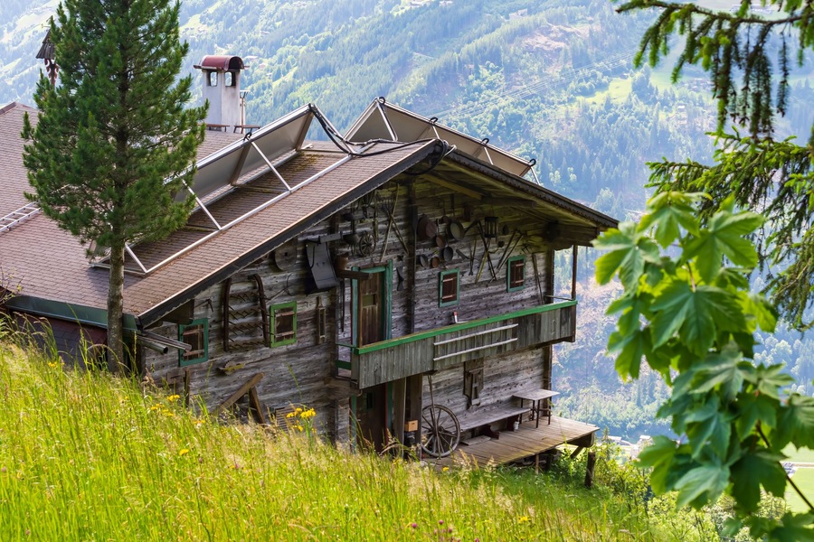 the beautiful wooden house in the mountains. view of a beautiful village in the mountains of the alps. Austria, Rohrberg