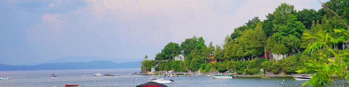 Landscape of Lake Champlain and island at Vermont, USA