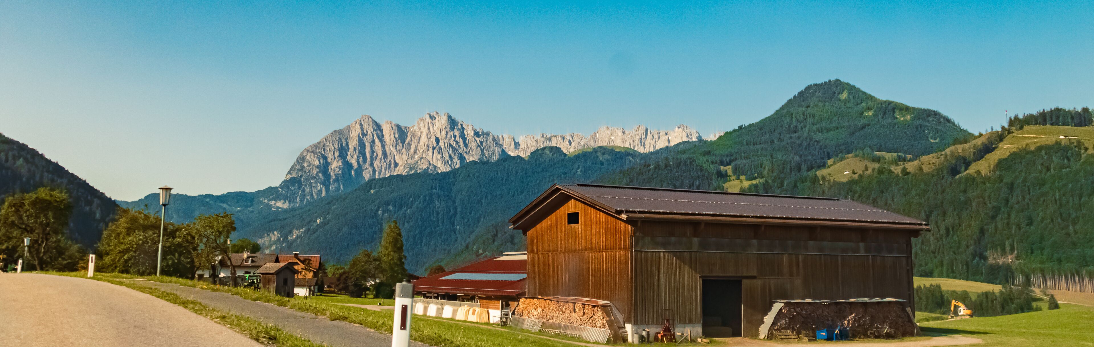 Alpine summer view with Mount Wilder Kaiser at Schwendt, Kitzbuehel, Tyrol, Austria
