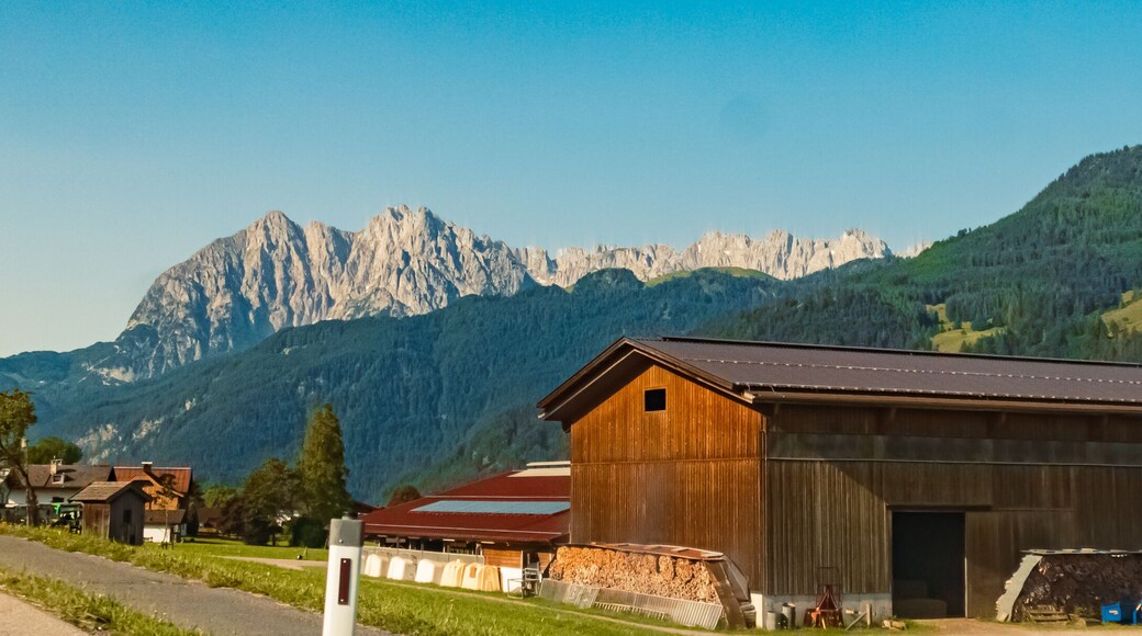 Alpine summer view with Mount Wilder Kaiser at Schwendt, Kitzbuehel, Tyrol, Austria