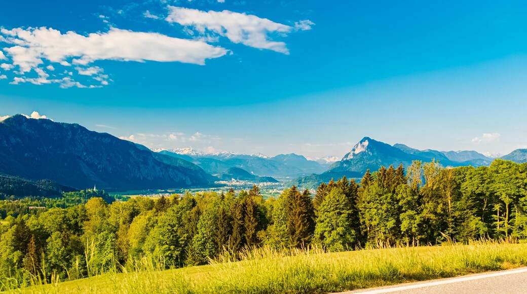 Alpine spring view with Kufstein in the background at Niederndorferberg, Kufstein, Tyrol, Austria