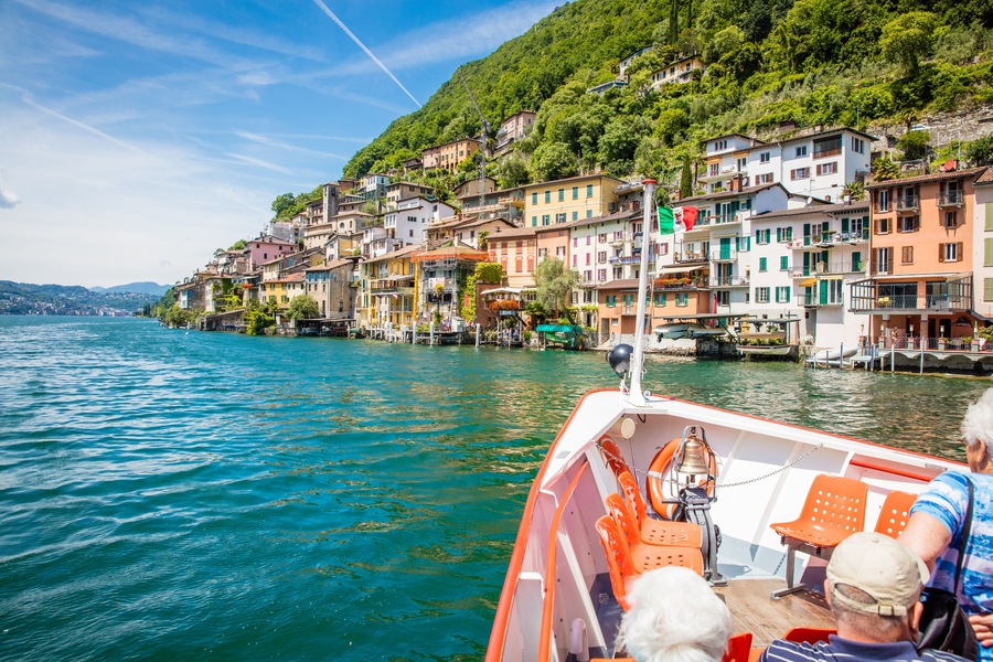 Panoramic view of the Lugano lake and the mountains