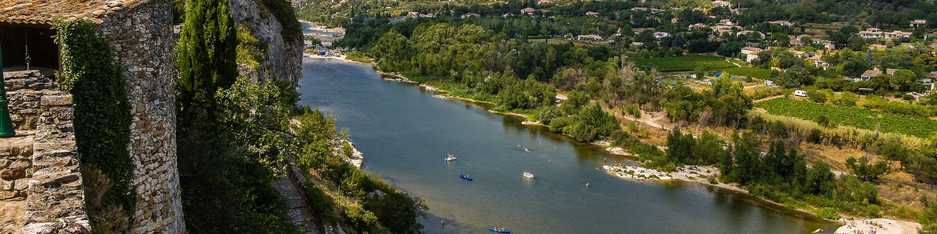 Aiguèze Alongside canyon of Ardeche river in France.