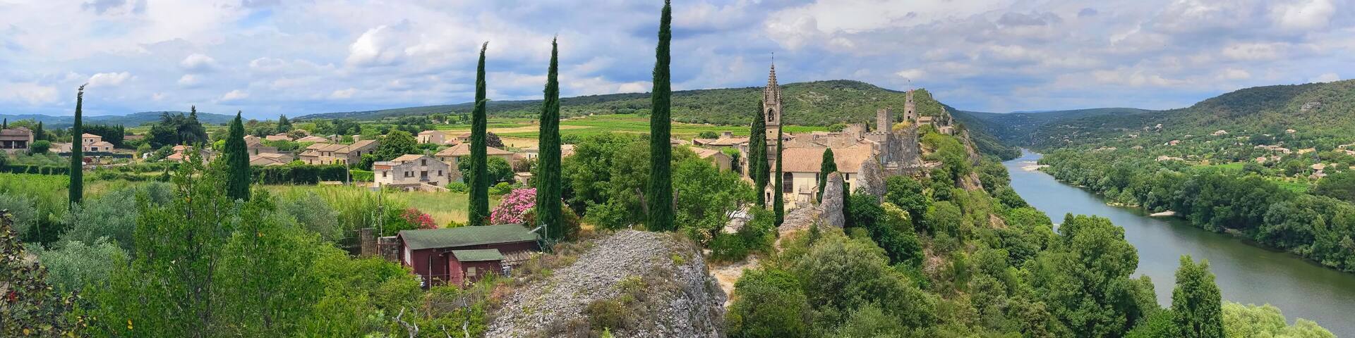 medieval village Aigueze and Ardeche river in France