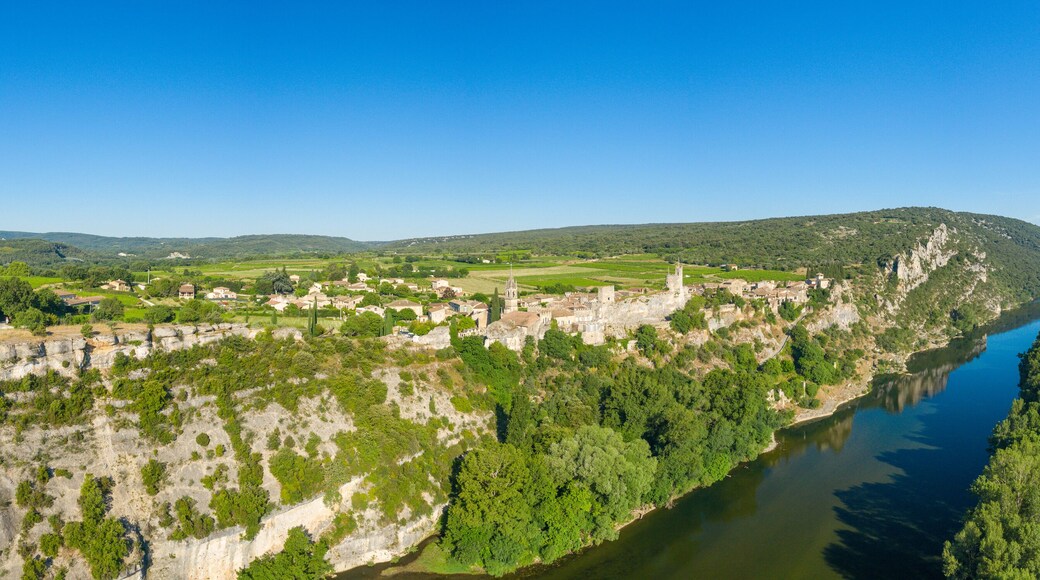 The town of Aigueze in Europe, France, Ardeche, in summer, on a sunny day.
