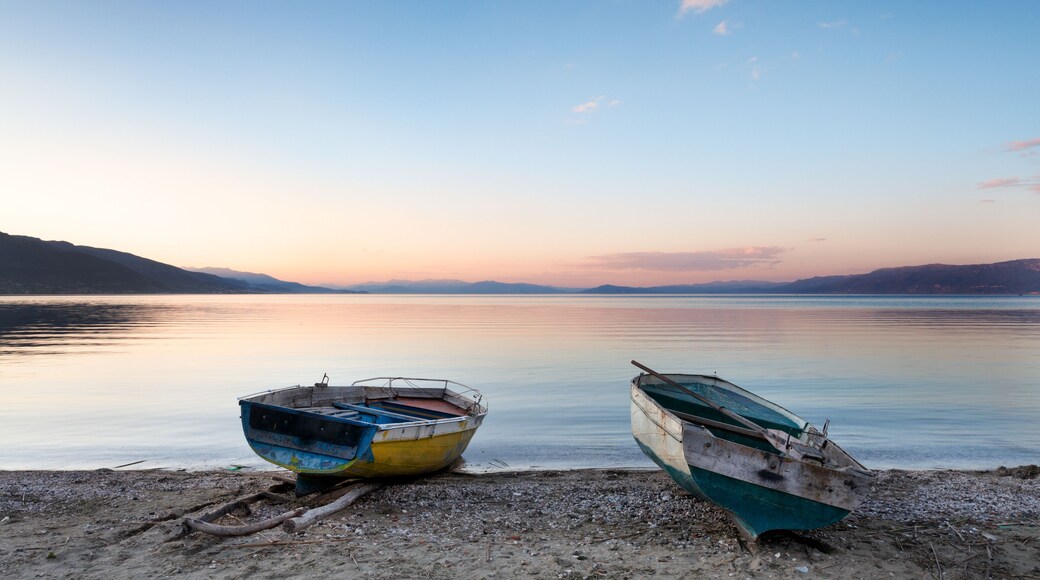 Sunset on Lake Ohrid shore, Pogradec, Albania