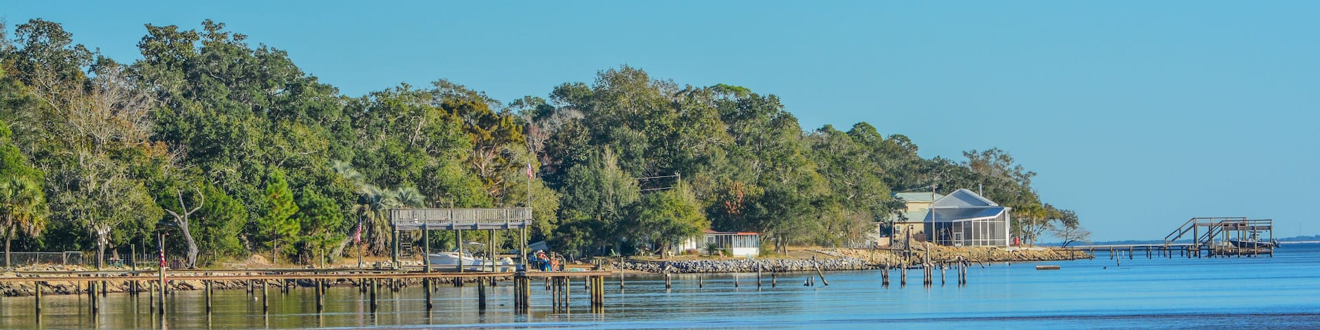 The shoreline on Hammock Bay in Freeport, Walton County, Florida