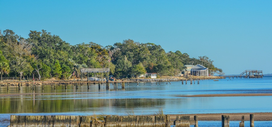The shoreline on Hammock Bay in Freeport, Walton County, Florida