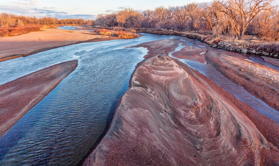 winter sunset over river