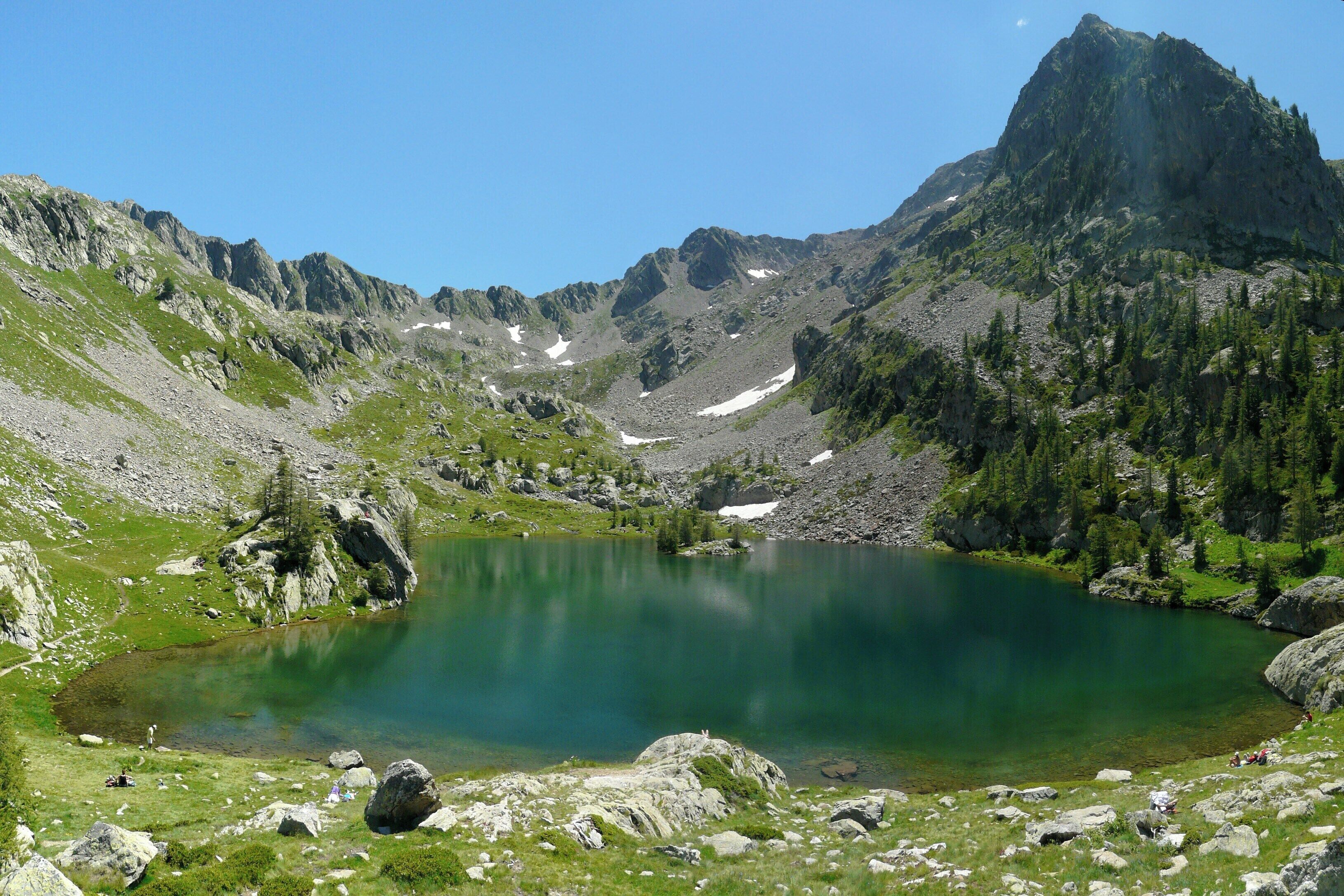 Trécolpas lake and cime de l'Angellière (2700 m), in Mercantour national park, Maritime Alpes, France