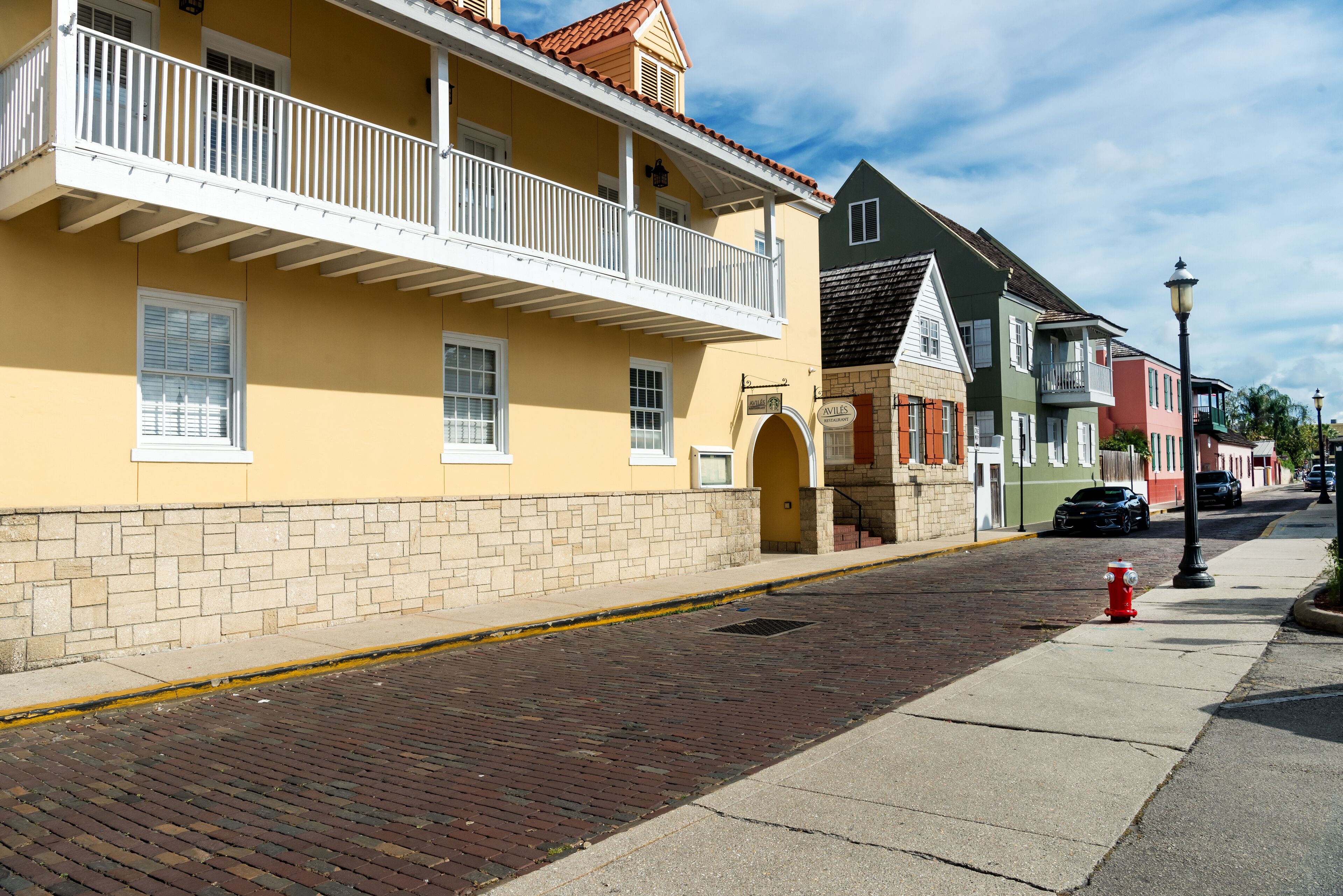  brick pavement of the street of the historic city of St. Augustine.