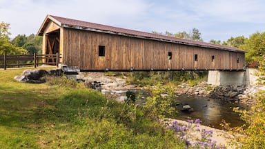Historic covered bridge in Jay, New York, Adirondack Mountains.