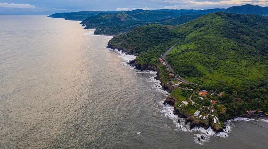 Aerial view of sea waves and fantastic Rocky coast, El Salvador
