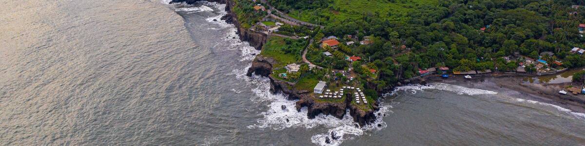 Aerial view of sea waves and fantastic Rocky coast, El Salvador