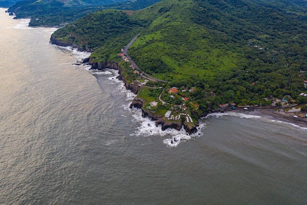 Aerial view of sea waves and fantastic Rocky coast, El Salvador
