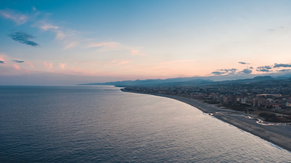 Aerial view of the Ionian coast of Calabria at sunset