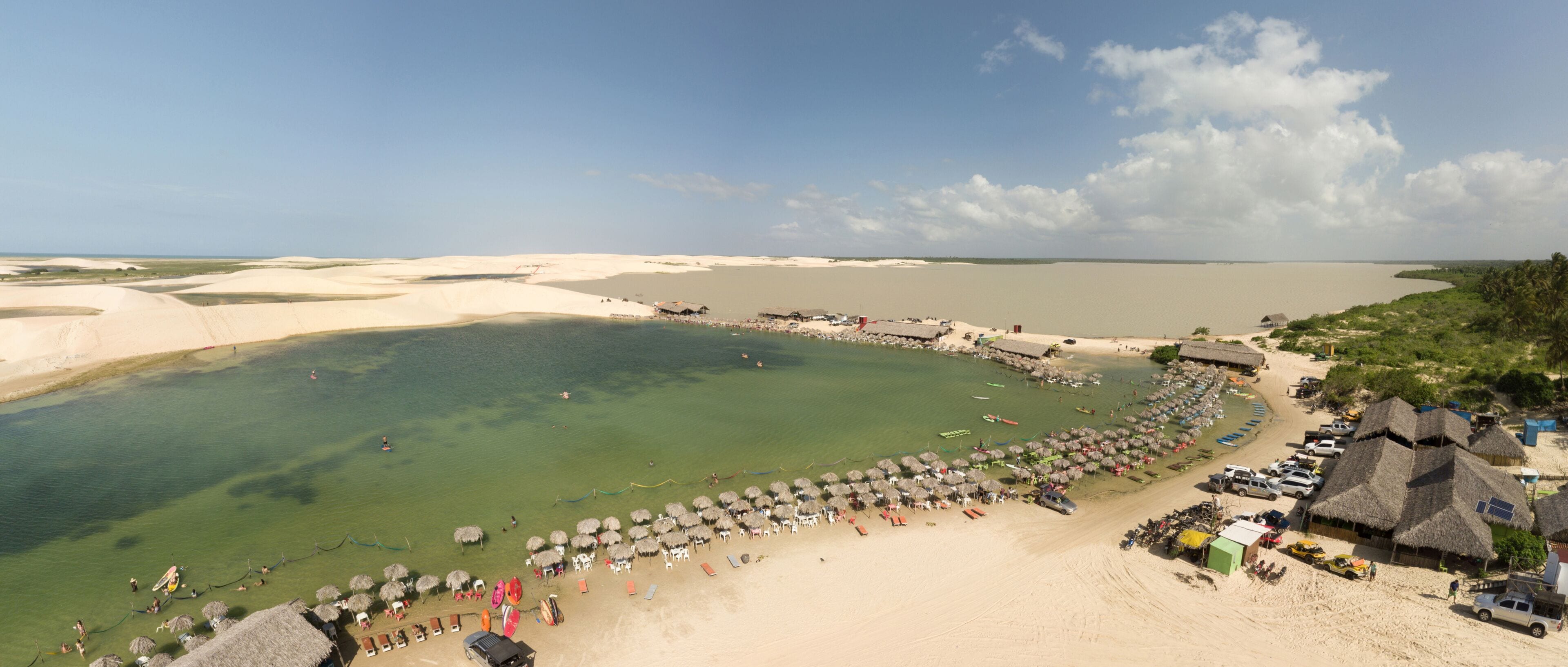 Aerial image of the Tatajuba lagoon, on the west coast of Jericoacoara in the state of Ceará, Brazil