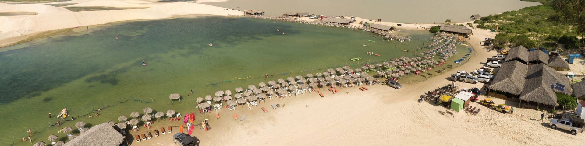 Aerial image of the Tatajuba lagoon, on the west coast of Jericoacoara in the state of Ceará, Brazil