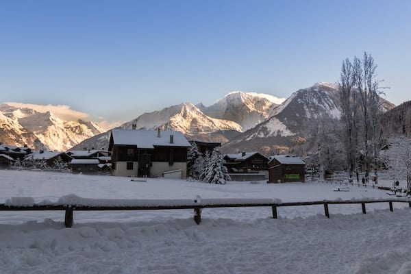 Courchevel Le Praz 1300 mt. Early Morning Sun Light Mountains