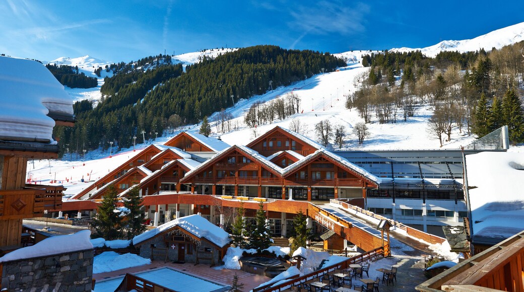 Mountain ski resort with snow in winter, Meribel, Alps, France