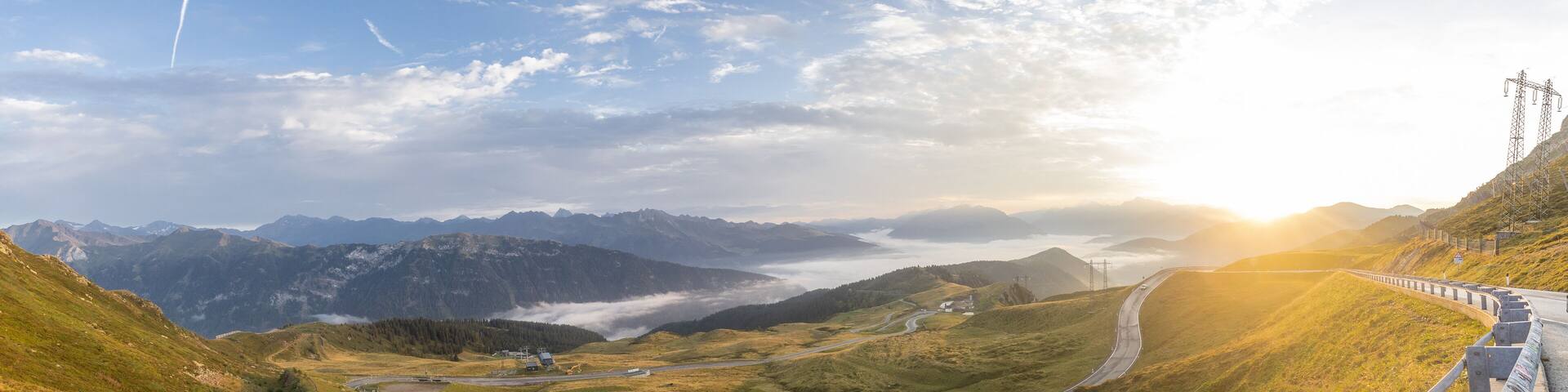 Morning panorama from Jaufenpass or Passo Giovo