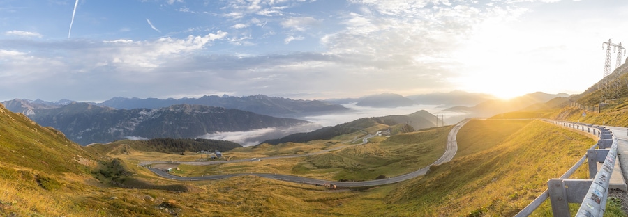 Morning panorama from Jaufenpass or Passo Giovo