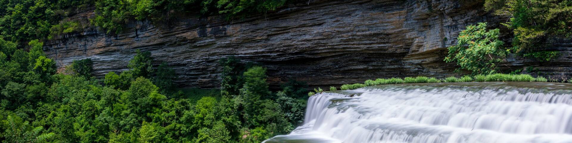 One of the cascades at Burgess Falls State park in Tennessee with multiple waterfalls on the Falling Water river