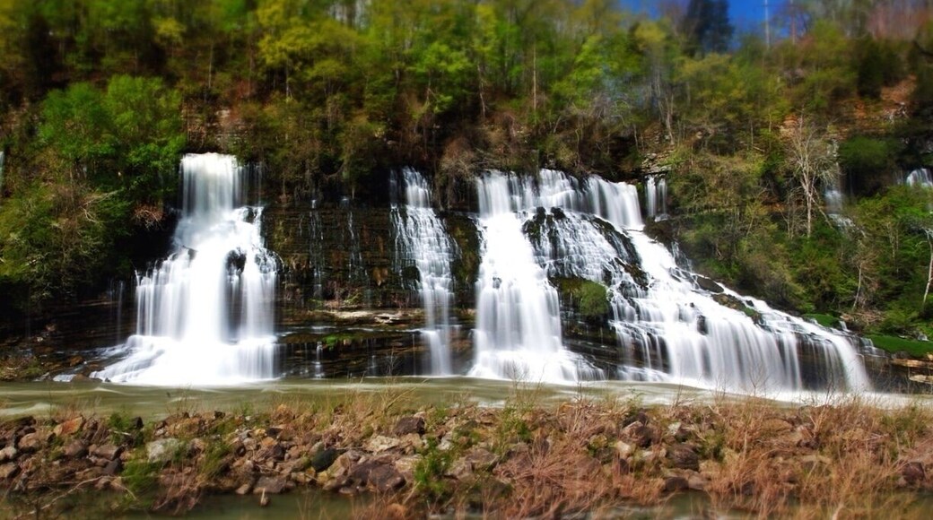 The main falls in rock island state park are a site to see. They stretch a few hundred feet wide! Slowly cascading down a side of a rock faced wall. It is a short but tenuous hike to see the falls. But, they are some of the best you can see in the south east. Maybe not the tallest or most water flowing, but it is a beautiful, slow, and pooling fall. As an added bonus the river it flows into is controlled by a dam, so you can at times get up to the waterfall, and at other times raft the river which I'm guessing is a class 3-4. A friend of mine has rafted it from the northern most spot to put in to the falls, and he said it was technical, he's done it a few times now.