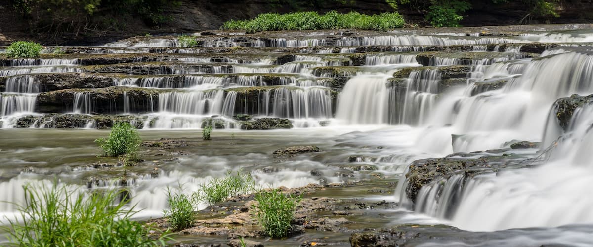 One of the cascades at Burgess Falls State park in Tennessee with multiple waterfalls on the Falling Water river
