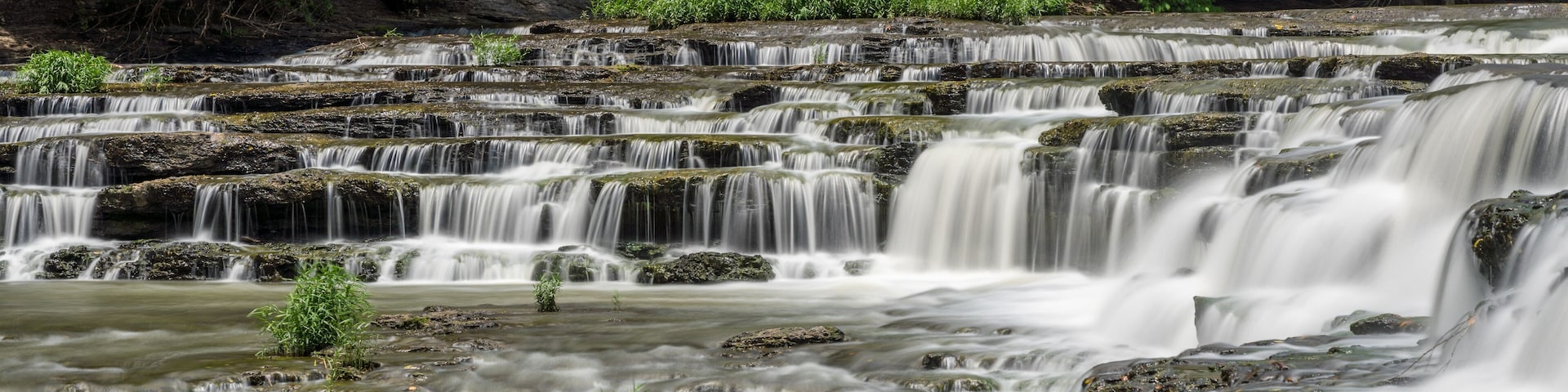 One of the cascades at Burgess Falls State park in Tennessee with multiple waterfalls on the Falling Water river