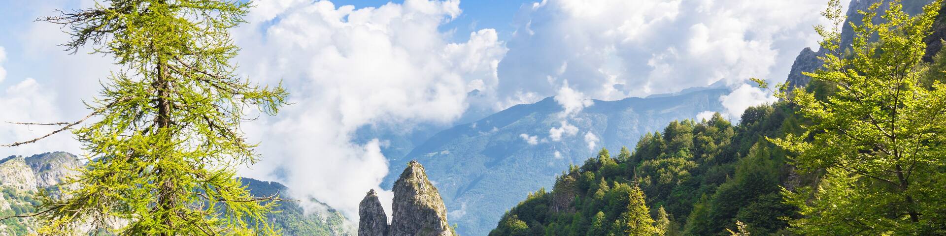 Frate and Monaca Pinnacles in the Grigne group. Grigna Settentrionale(Grignone), Northern Grigna Regional Park, Lombardy, Italy, Europe.