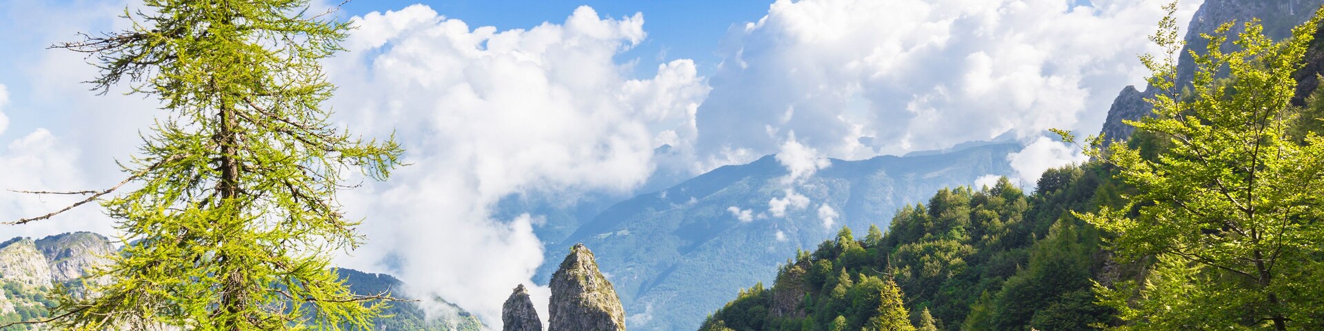 Frate and Monaca Pinnacles in the Grigne group. Grigna Settentrionale(Grignone), Northern Grigna Regional Park, Lombardy, Italy, Europe.