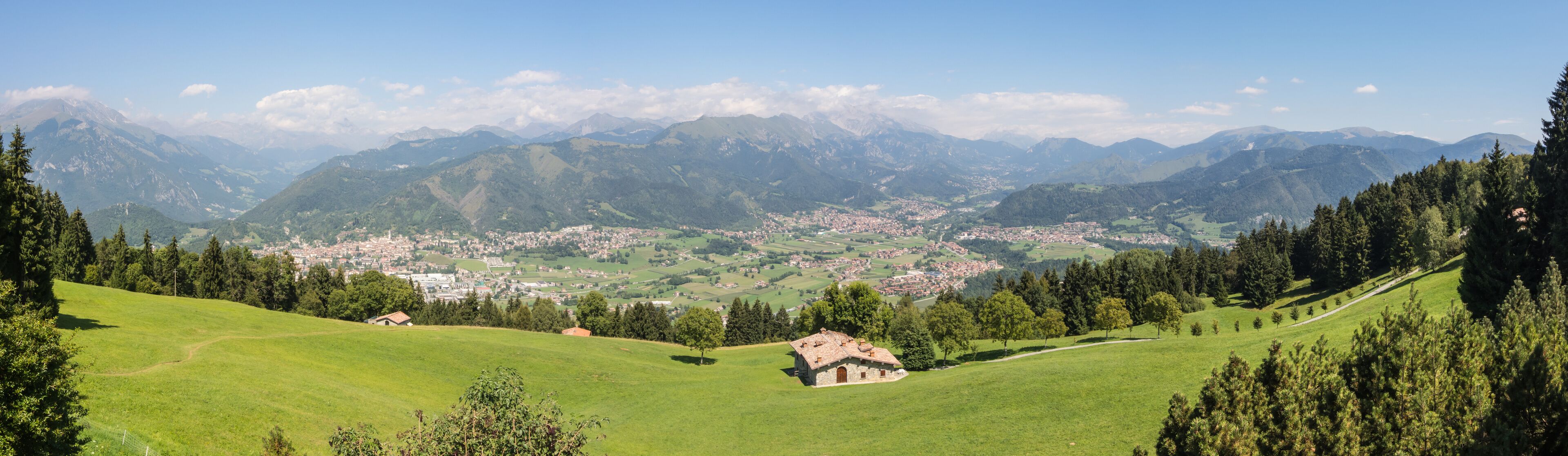 Landscape on the city of Clusone from the mountain lodge called San Lucio