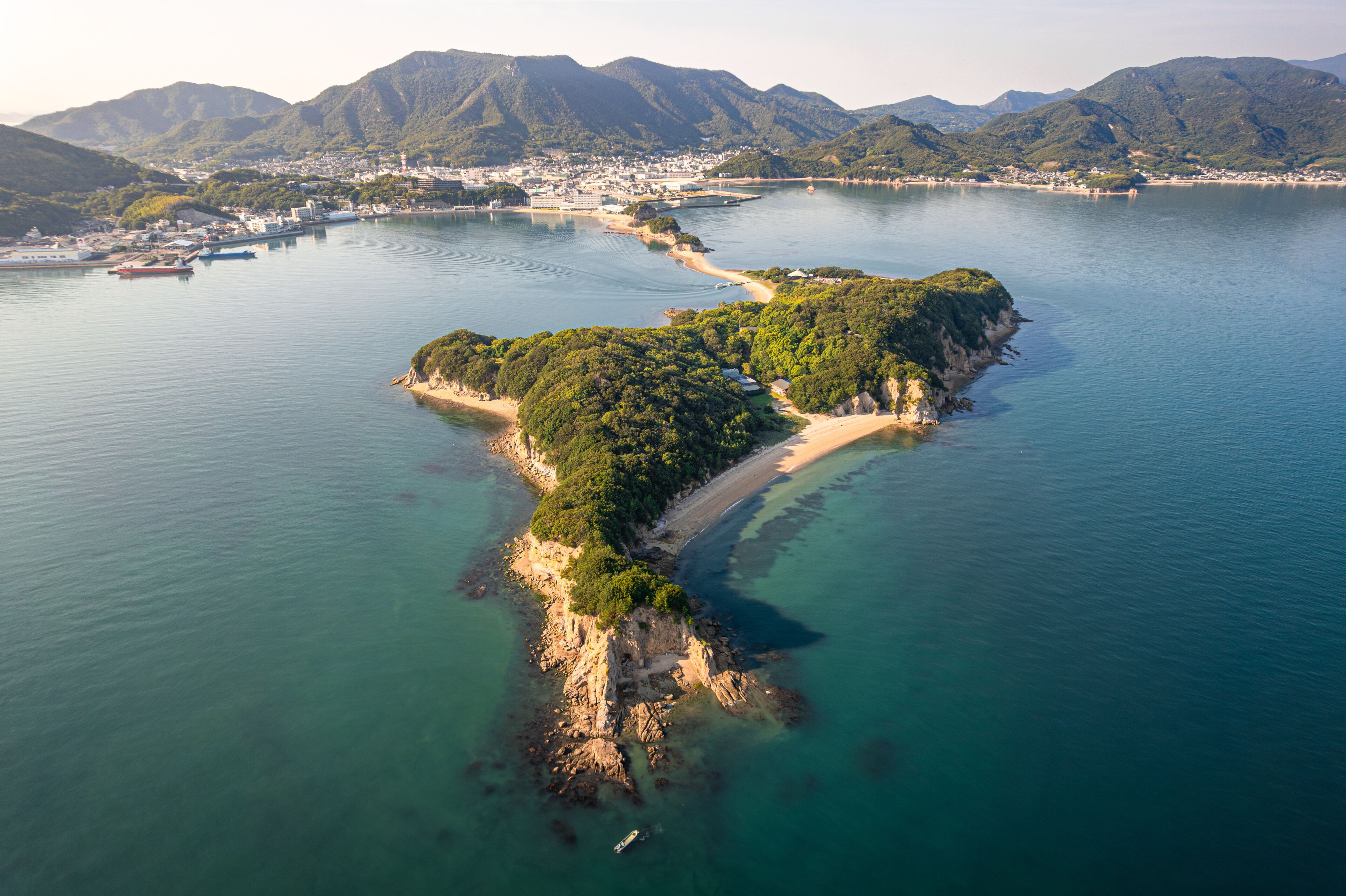 Aerial View of Angel Road in Tonosho, Shodoshima at Sunset
