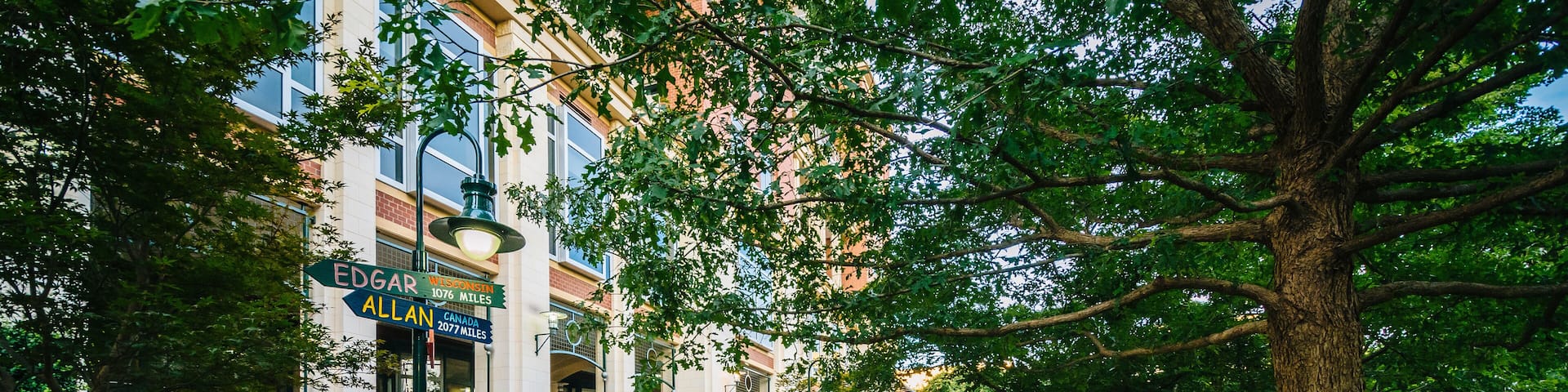 Walkway and buildings at The Green in Uptown Charlotte, North Ca
