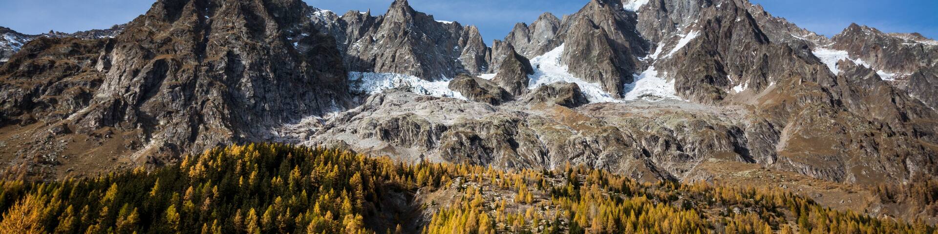 Mountain peak of Grandes Jorasses in the Mont Blanc massif in Italy