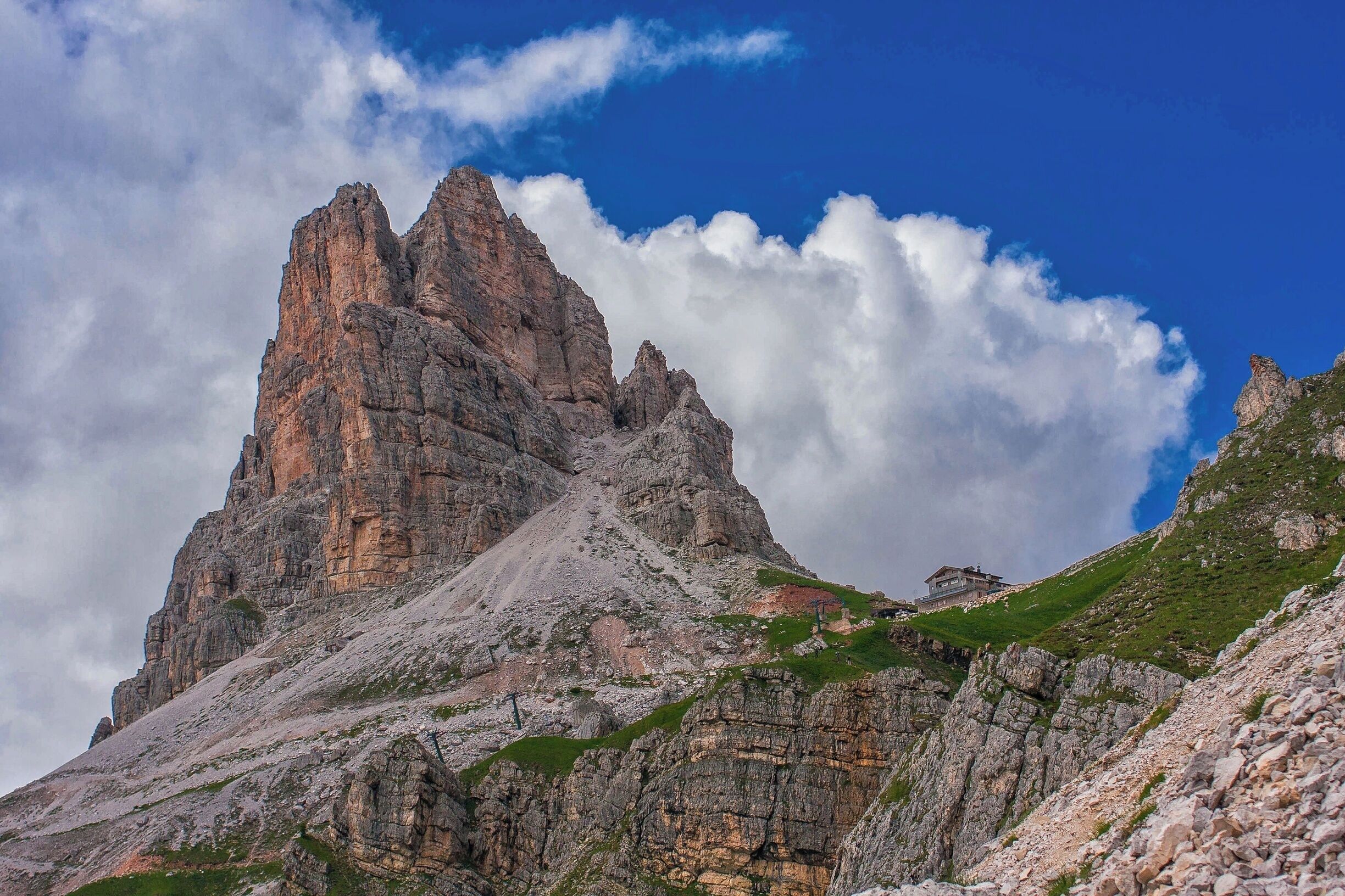 July 2016
Averau peak and Rifugio Averau, Cortina d'Ampezzo reaching 

Averau is one of the peaks of Averau-Nuvolau group in Dolomites by Cortina d'Ampezzo. It has an altitude of 2.649 meters and there is a via ferrata to climb it. Under the peak is a saddle with the Rifugio Averau hut (alt. 2.413 m). It is a place only few hours from Cortina and you can shorten the way by using the regular bus lines in the area. 