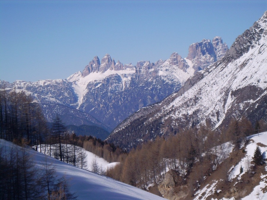 Tre Cime di Lavaredo seen from Malga Doana,Vigo di Cadore, Belluno,Italy ;