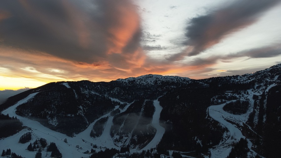 Beautiful sky after sunset over the Italian Alps in Friuli Venezia Giulia at Piancavallo.