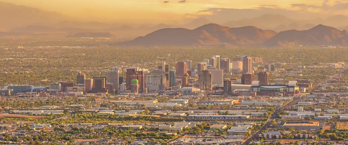 Phoenix city downtown skyline cityscape of Arizona in USA