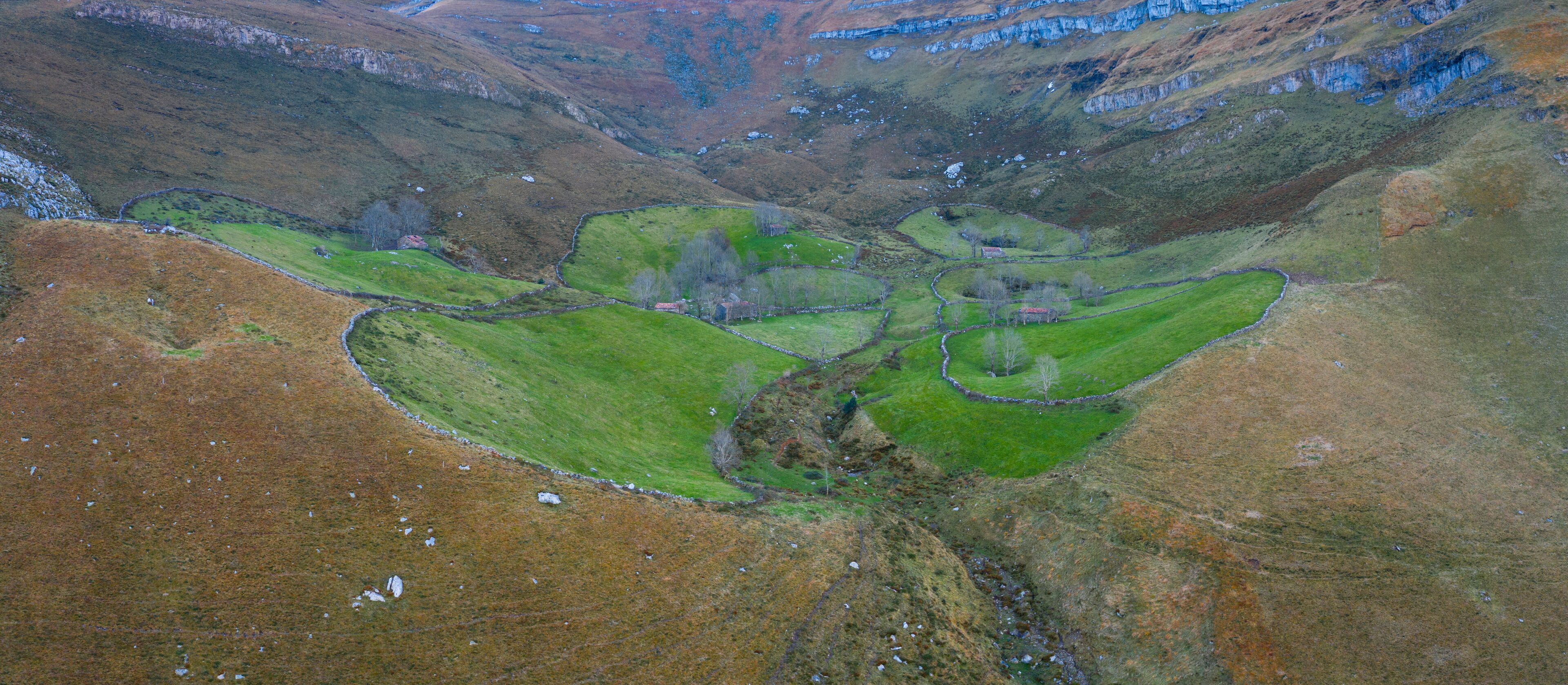 Rural landscape in San Roque de Riomiera, Valles Pasiegos, Cantabria, Spain, Europe