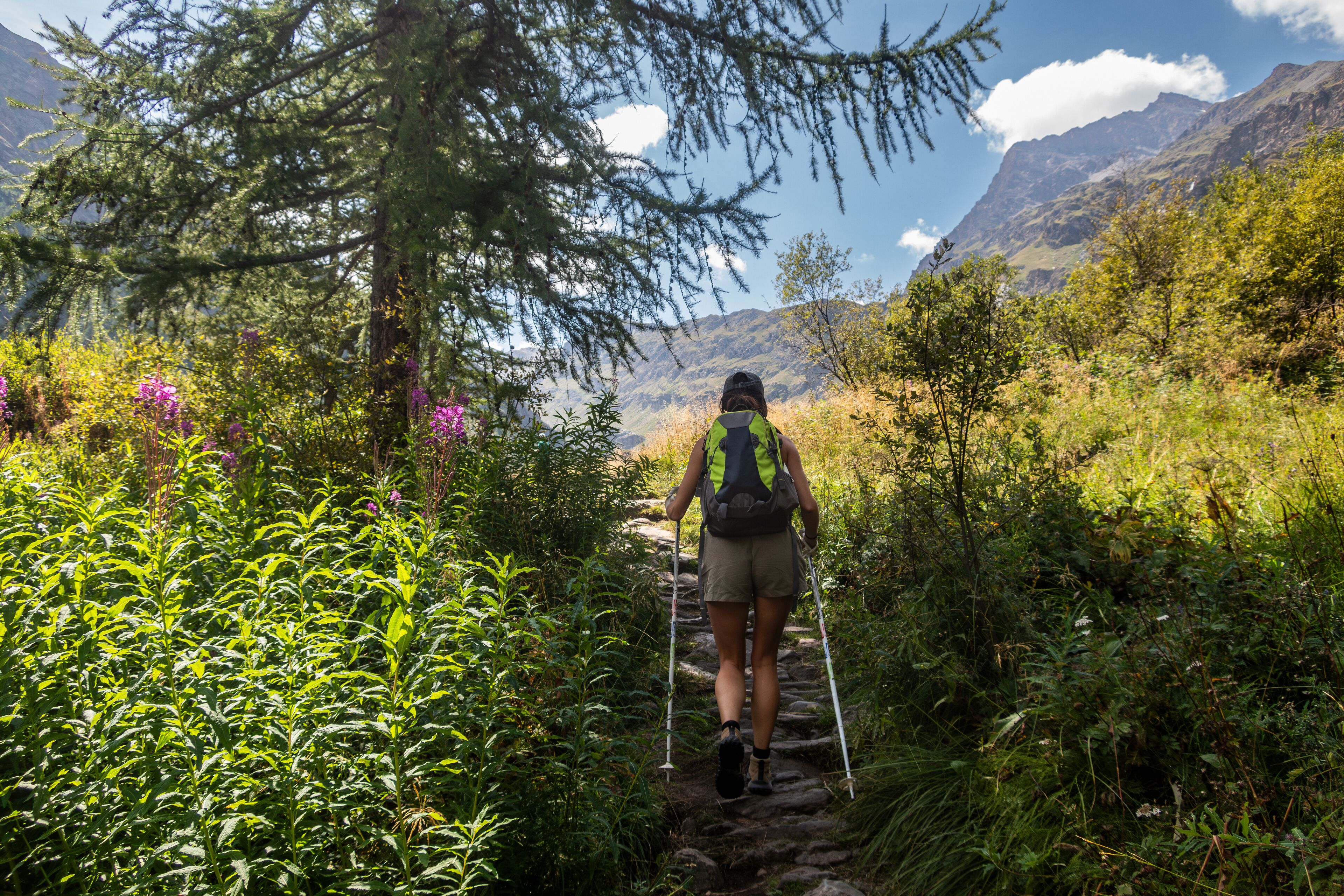 Walking  in Rhemes-Notre-Dame mountain municipality located in the upper Rhemes valley, Aosta Valley, Italy